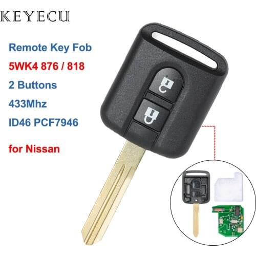 Keyecu Remote Key Fob 433MHz ID46 PCF7946 2 Button for Nissan Note NV200 Elgrand X-TRAIL Qashqai Navara Micra, 5WK4 876 / 818