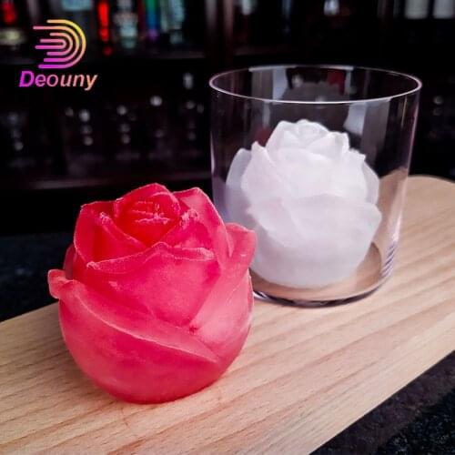 DEOUNY Rose Flower Shape Ice Mold Food grade silicone Ice Cube Whiskey Ball Chocolate Reusable Wine Cocktail Mold Bar Tools