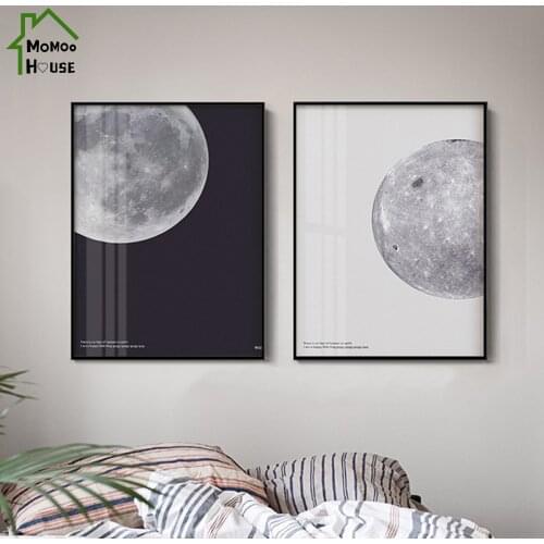 Nordic Black White Moon In The Day and Night Canvas Paintings Manimalist Poster Interior Decoration for Home Wall Art Decor