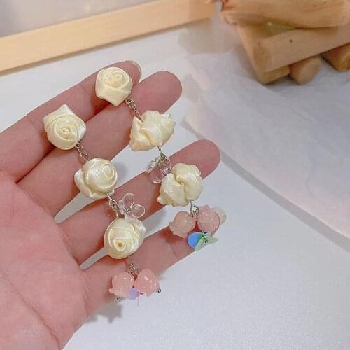 Korean Retro Trend Vintage Elegant Long Tassel Crystal Flower Drop Earring For Women Aesthetic Jewelry