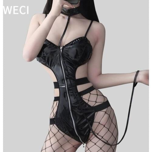 WECI Leather Catsuit Latex Women Leotard Bdsm Sex Suit Cosplay Bodysuit Bondage Lingerie Rubber Vacuum Pole Dance Erotic Costume
