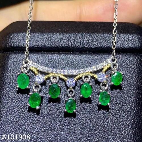 KJJEAXCMY boutique jewelry 925 sterling silver inlaid Natural emerald pendant Womens necklace supports inspection