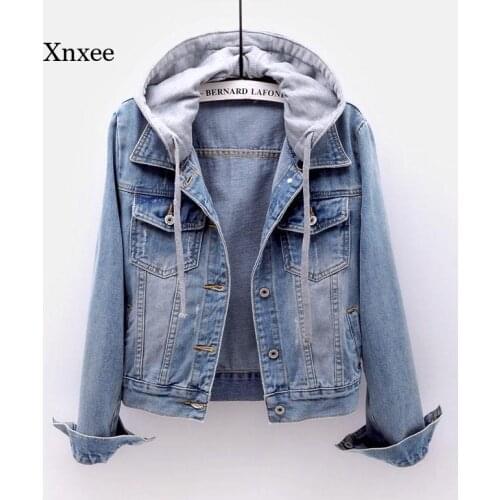 Autumn and Winter Womens New Long-Sleeved Slim-Fit Hooded Jacket All-Match Jacket Denim Short Jacket Women Short Jacket