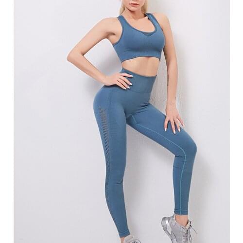 LANTECH Women Sports Suits Set Yoga Sets Gym Fitness Athletic Pants Sportswear Squat Leggings Bra Seamless Sports Active