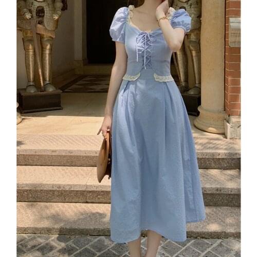 Summer Elegant Dress Kawaii Korean Japan Style French Vintage Retro Dress Women 2021 Women A Line Short Sleeve Party Night Dress