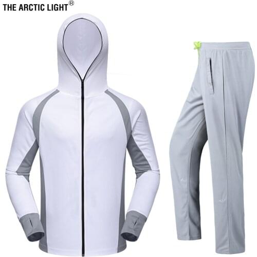 TRVLWEGO Fishing Clothing Sets Men Breathable UPF 50+ UV Protection Outdoor Sportswear Suit Summer Shirt Pants Hooded Shirt