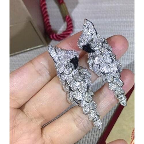 Hot fashion party jewelry full zircon Parrot earrings with black eyes bird earrings women lady accessories famous brand jewelry