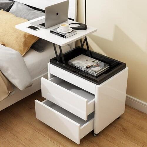 Multi-function lift bedside table small computer desk simple bedroom white piano paint small storage cabinet