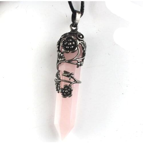 Trendy-beads Elegant Style Copper Natural Rose Pink Quartz Wrap Flower Pendant Fashion Jewelry