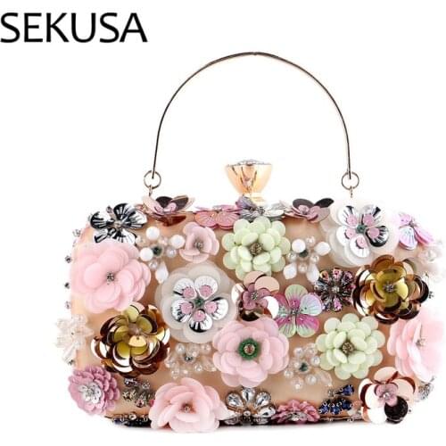 Fashion Flower Women Clutch Diamonds Wedding Party Evening Bags Chain Shoulder Small Handbags Rhinestones Ladies Purse