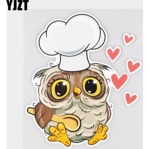 YJZT 13×15.2CM Cute Owl Holding A Soup Spoon Window Decals Cartoon Car Stickers Accessories 21A-0249