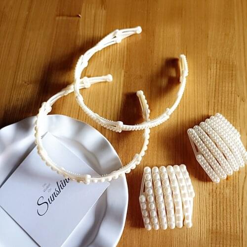 New Portable Stretch Fold Pearl Hairbands Women Girl Sweet Headband Convenience Hair Hold Hoop Decorate Fashion Hair Accessories