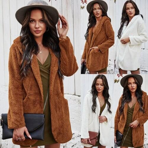 New Women Winter Jacket Hooded Coat Furry Knit Sweater Jacket Warm Outerwear Coat Ladies Casual Coats