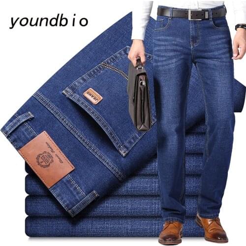 New Style Long Trousers Mens Jeans Mens Casual Loose Straight Leg Business Classic Male Straight Stretch Denim Pants 1892