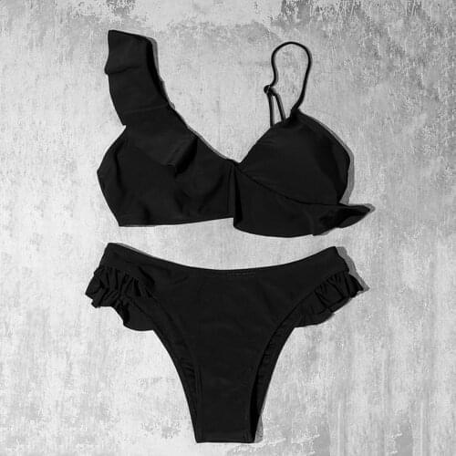 Solid Bikini 2021 Ruffle Swimsuit Women Swimwear Push Up Bikini Low Waist Biquini Brazilian Summer Bathing Suit Swim Wear #T2G