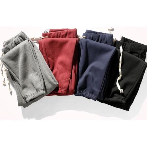2020 Winter Loose Sports Pants Mens Plus Velvet Thickened Elastic Waist Drawstring Simple Warm Joker Home Casual Pants