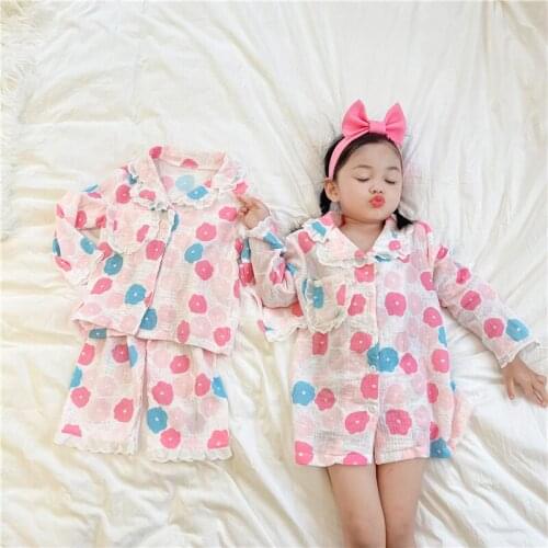 Autumn 2021 Korean girls' flower skin cotton pajamas set two piece baby girl clothes kids clothes two piece skirt set