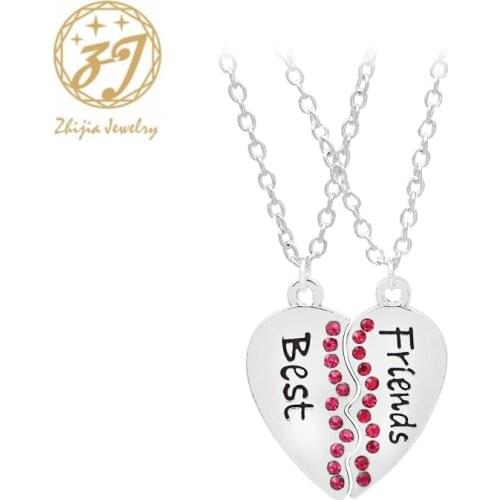 Zhijia Best Friends BFF Necklaces For 2 Heart Crystal Rhinestone Bestfriend Necklace Cute Friendship jewelry gifts