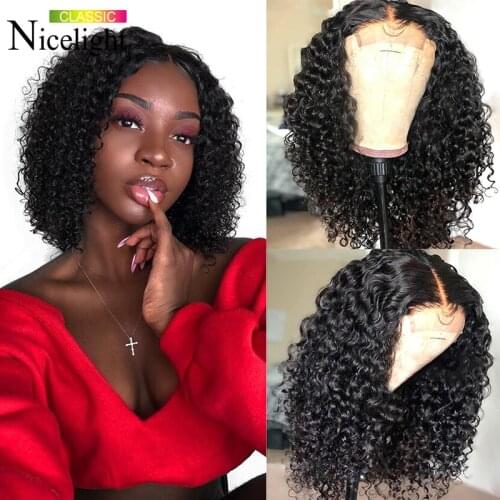 Nicelight Jerry Curly Human Hair Wigs Short Bob Wigs Wet And Wavy Lace Closure Wigs Brazilian Hair Lace Wigs Natural Color Remy