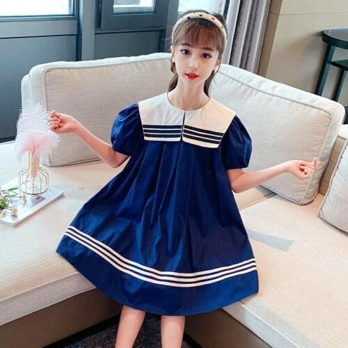 Girls Dress 2021 Summer New Teenage Girl Cotton Turn-down Collar Loose Princess Dresses Children Clothing 4 6 8 10 12 14Year