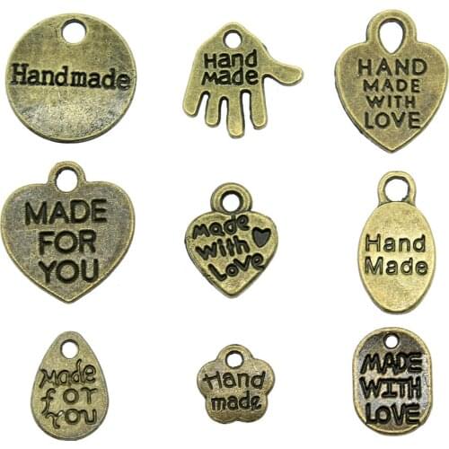 20pcs Charms Hand Made With Love Antique Bronze Color Made With Love Charms Pendants For Bracelets Hand Made Charms