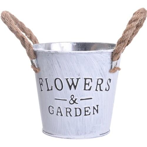 Retro Iron Creative Letters Decorative Flower Bucket Corrosion Resistant Metal Iron Grass Pot Planter For Artificial Plants