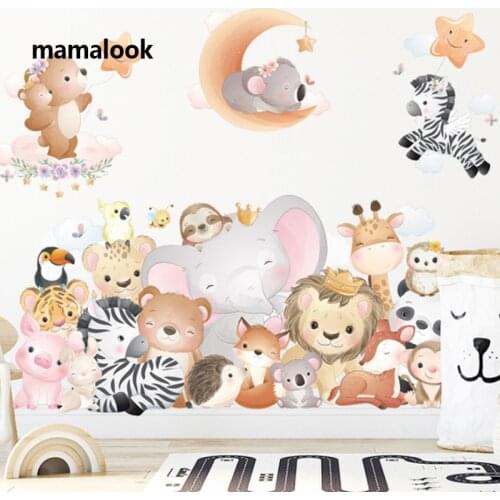 Cartoon animal children room decoration stickers bedroom sofa background wall paper lion elephant stickers star wall stickers