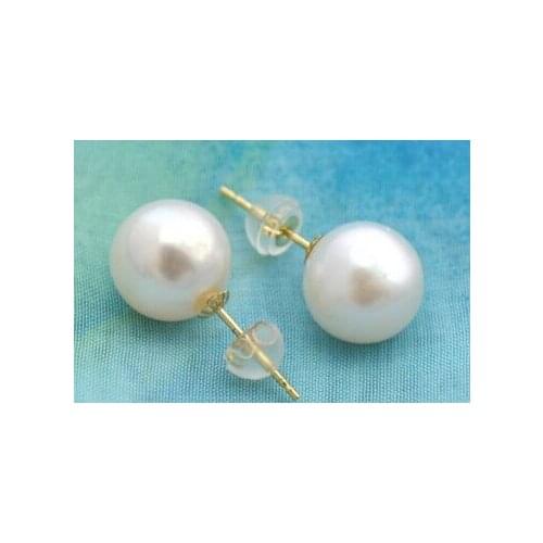Xiuli 00523 9-10mm round white FW pearl earring 18k gold stud