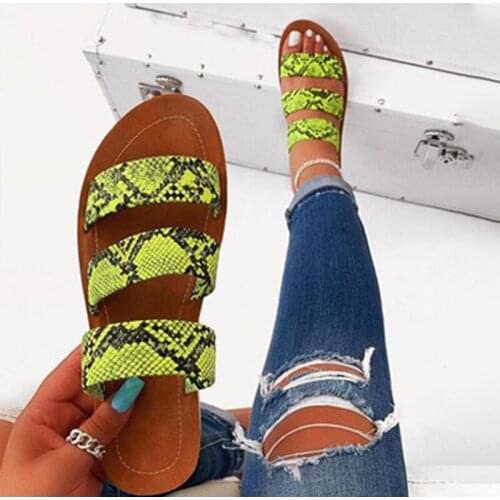 Women Slippers Casual Candy Color Snake Skin Summer Flat Sandals Female Cool Flip Flops Outside Beach Soft Sliders Home Shoes
