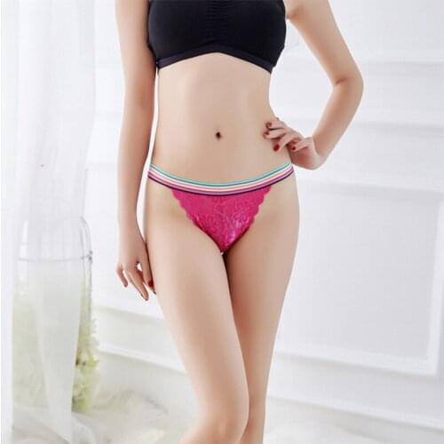 2021 Hot Sexy Seven Color Rainbow Lace Temptation Panties Mid Waist Hollow Out Briefs Comfort Breathable Lady Lingerie Bikini