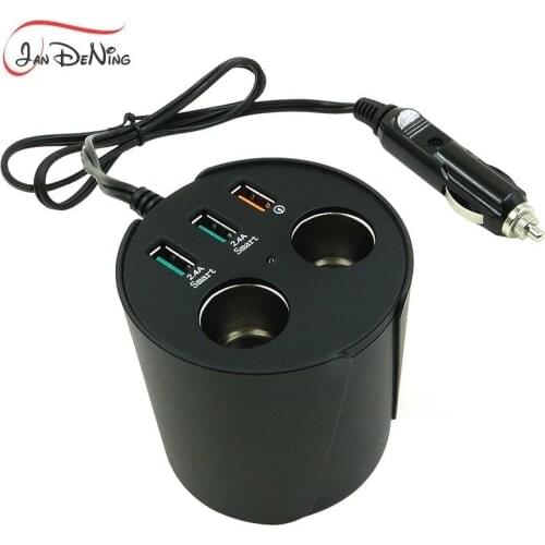 JanDeNing Cup smart car charger 3USB port quick charge 2 cigar port smart identification matching electricity