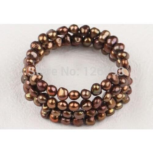 Wholesale Chocolate Brown 5mm Freshwater Pearl Bangle Bracelet - Women Bracelet