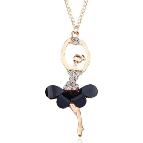 Cute Girls Crystal Ballet Girl Choker Necklace Women Fashion Gold Color Dancing Girl Pendant Necklace Female Jewelry Party Gift