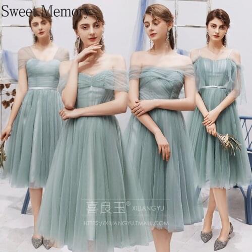 A070 2021 Aqua Green Light Gray Pink Bridesmaid Dresses Sweet Memory Women Tulle Party Dress Plus Size Vestido Formal Gown