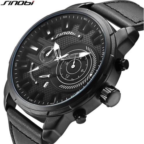 SINOBI Mens Watches Top Brand Luxury Waterproof Luminous Japanese Quartz Wristwatch Man Fashion Leather Sports Watch Men Clock