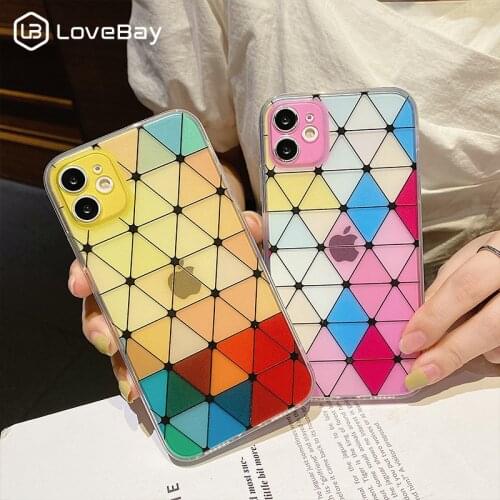 Coloful Diamond Lattice Pattern Lens Protected Phone Case For iPhone 11 12 Pro Max X XR XS Max Mini 7 8 Plus SE 2020 Soft Coque