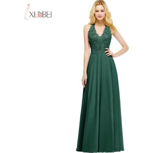 2019 Pink Burgundy Green Long Prom Dresses V Neck Pearl Applique Gown vestidos de gala