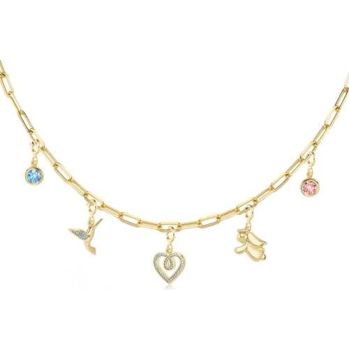 Valori Jewels Assorted Symbols, Zirconia Gemstone, Gold Plated, Sterling Silver Charm Necklace