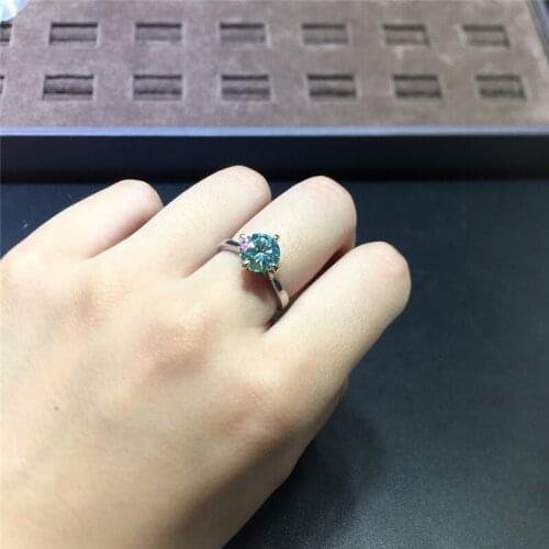 Classic 4 Claw Round Brilliant Cut 2 Carat D Color Green Moissanite Ring Diamond Test Past Sparkling Gemstone Rings for Women