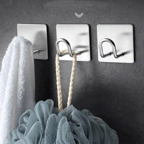 304 Stainless Steel Hook Wall-Mounted Self-Adhesive Household Kitchen Hooks Bathroom Coat Towel Rust-Proof Coat Hook
