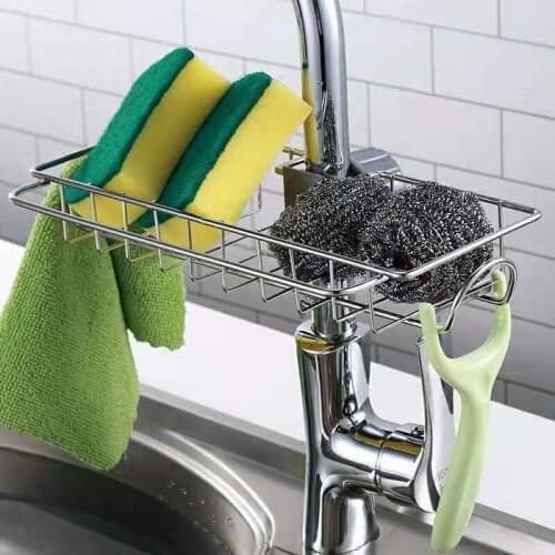 Kitchen Storage Rack Stainless Steel Faucet Rack Sponge Dish Cloth Finishing Rack Drain Rack Hanging Basket Sponge Drain Rack