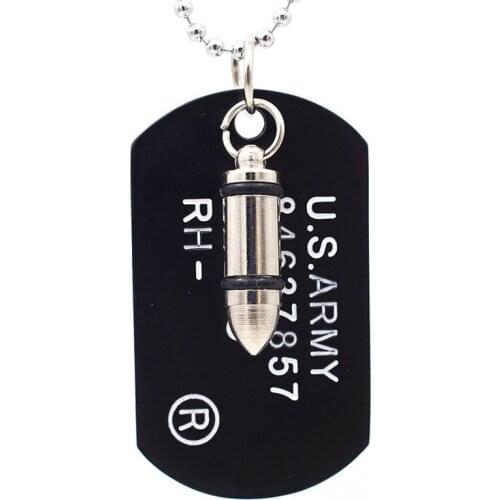 Hot sale Men Hiphop US Military Army Bullet Charm Dog Tags pendant necklaces fashion vintage male necklace jewelry gifts