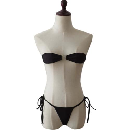 Micro bikini 2019 Sexy Wrapped chest Lace metal ring link Open back Thong girl swimwear women swimsuit biquini bikinis monokini