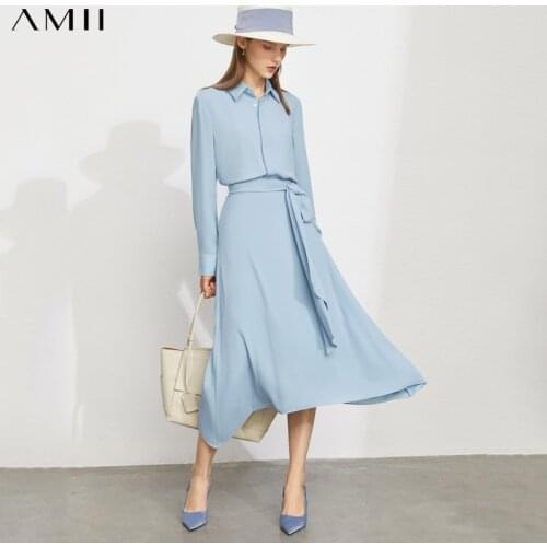 Amii Minimalism Autumn Womens Skirt Set Office Lady Elegant Shirts High Waist Bandage Skirts Two Piece Set For Women 12140711