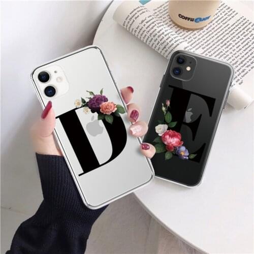 Lovebay For iPhone 12 Mini 11 Pro Max X XR XS Max Transparent Letters A-Z Flower Soft TPU Silicone Cover For iPhone 7 8 Plus