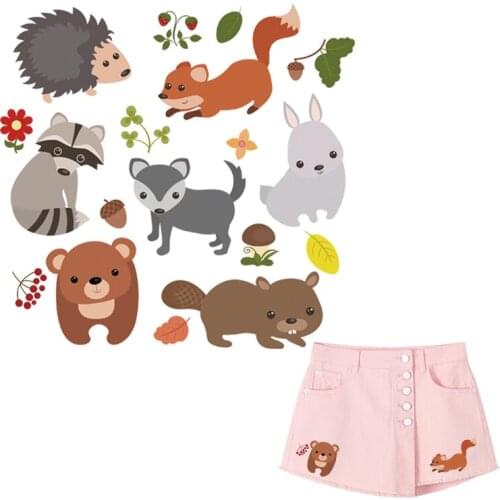 Animal Set Applique On Clothes Heat Press Diy Transfer Paper Hoodie Tops Hot Tear Stickers Fox Bear Rabbit