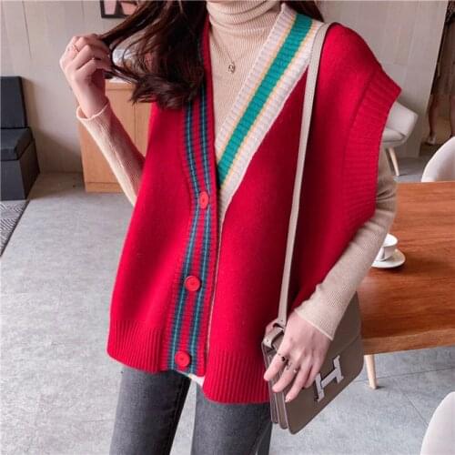 NEW USA Fashion Loose coat Women Cardigan Cloth Korean lady Girls Waistcoat Autumn Sleeveless Sweater Vest Women Knitted Top