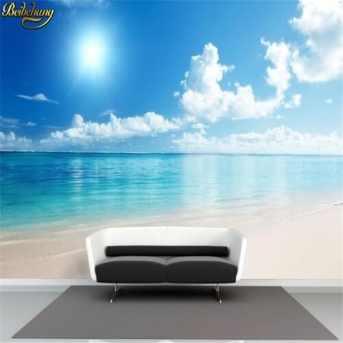 Beibehang Seaside beach ocean sea Large custom mural TV background wallpaper fashion wall paper living room bed room wallpapers