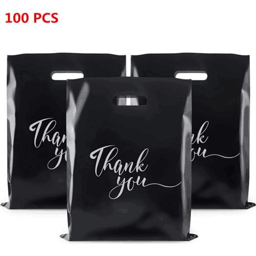 100Pcs Thank You Merchandise Bag Retail Shopping Bags for Goodie Party Stores Boutique Clothes Reusable Plastic Bags Handle
