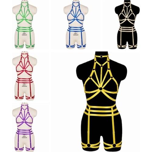 Pentagram Punk Gothic Style Fetish Sexy Erotic Full Body Lingerie Elastic Bondage Harness For Women Suspender Garters Sword Belt